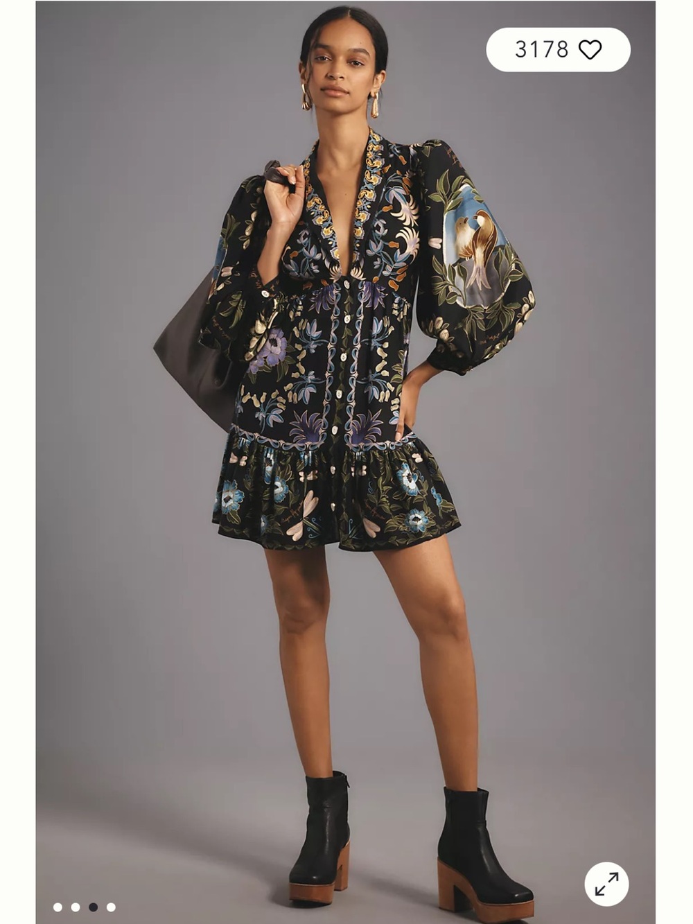 FARM Rio Black Mini Dress with Colorful Floral Embroidery - Picture 3 of 8